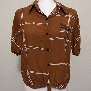 John & Anna Tan Striped Blouse sz Medium
